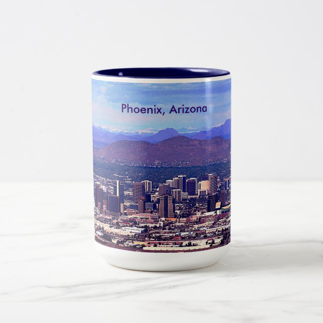 Tasse 2 Couleurs Phoenix Arizona Skyline en journée (Centre)