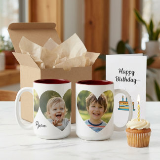 Tasse 2 Couleurs Photo de cœur personnalisée avec nom personnalisé