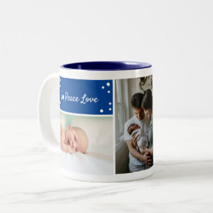 Tasse 2 Couleurs Photo de Noël Blue Holiday Collage Deux tons