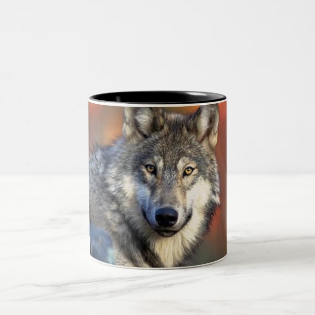 Tasse 2 Couleurs Photographie de loup (Centre)