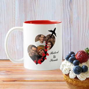 Tasse 2 Couleurs Photos en forme de cœur, Noms, Avion, Saint-Valent
