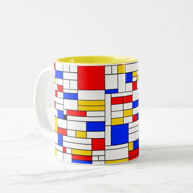 Tasse 2 Couleurs Piet Mondrian Style Art Abstrait (Devant gauche)