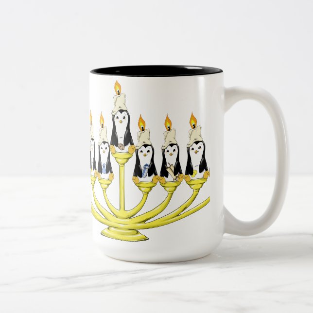 Tasse 2 Couleurs Pingouins de Menorah (Droit)