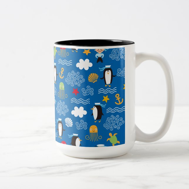 Tasse 2 Couleurs Pingouins et marins (Droit)