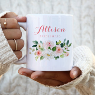 Tasse 2 Couleurs Pink floral Bridesmaid Personnalisé