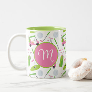 Tasse 2 Couleurs Pink & Green Golf Personnalisé Monogramme
