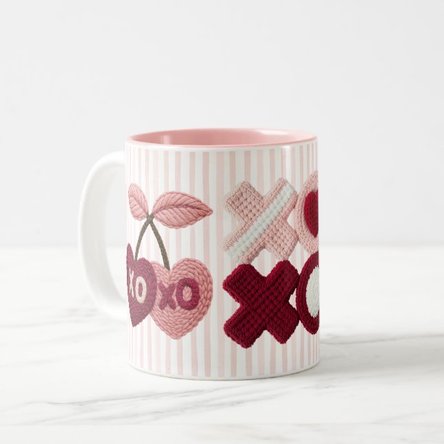 Tasse 2 Couleurs Pink Stripes XOXO Cherry  (Devant gauche)