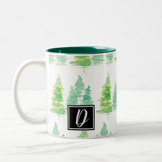 Tasse 2 Couleurs Pins Aquarellés à la main Noël (Gauche)
