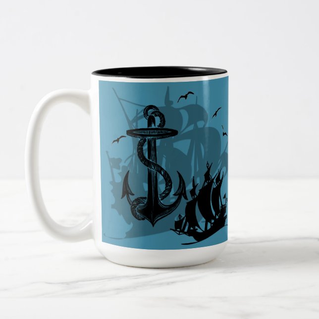 Tasse 2 Couleurs Pirate Ship & Ancres Black Silhouette (Gauche)
