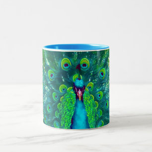Tasse 2 Couleurs PixDezines paon/turquoise/bleu aqua