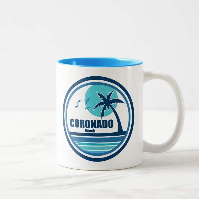 Tasse 2 Couleurs Plage de Coronado Californie Palmier Oiseaux (Droit)