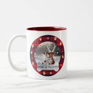 Tasse 2 Couleurs Plaid de rouge et de bleu marine et photo d'animal