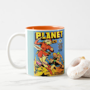 TASSE 2 COULEURS PLANÈTE REPRÉSENTE L'ILLUSTRATION DES ANNÉES 1950