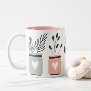 Tasse 2 Couleurs Plantes de pot moderne rose et gris pastel
