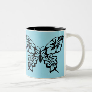 Tasse 2 Couleurs Pochoir Papillon sur Bleu