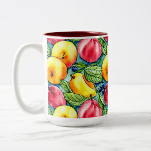 Tasse 2 Couleurs Poire de pomme de fruits motif d'aquarelle d'été