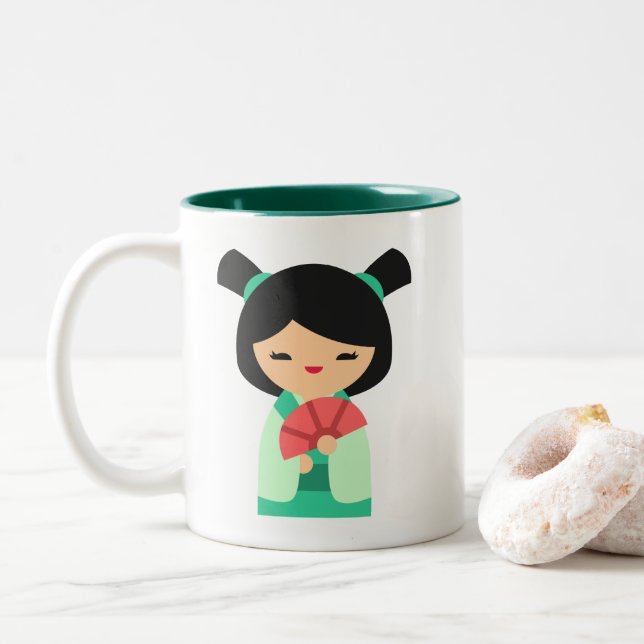 Tasse 2 Couleurs Poisson rose Kokeshi Poupées japonaises (Avec donut)