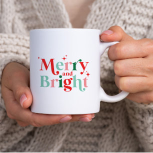 Tasse 2 Couleurs police moderne rose rouge Noël joyeux et lumineux