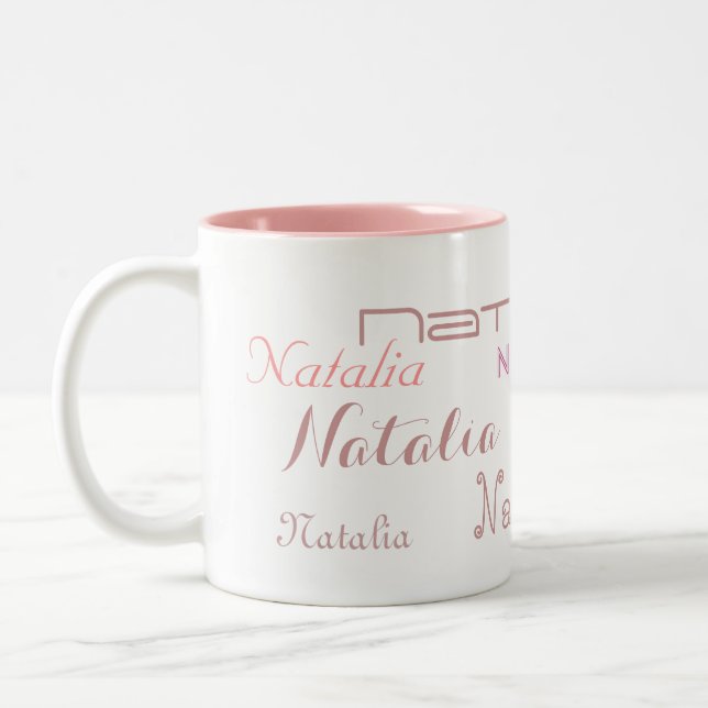 Tasse 2 Couleurs Polices roses cool Votre nom Personnalisé (Gauche)