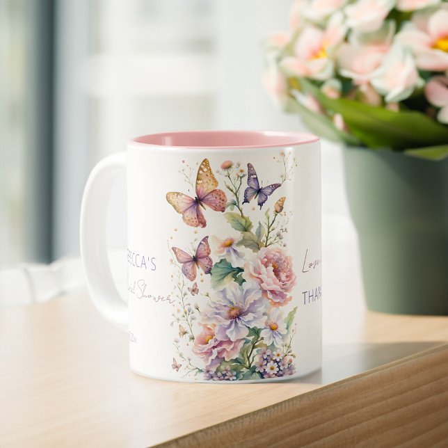 Tasse 2 Couleurs Pommes à papillons douche nuptiale merci faveurs (Butterflies enchanted garden bridal shower thank you favors personalized coffee mug practical favors)