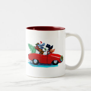 Tasse 2 Couleurs Poodles Christmas Vintage Car Art Imprimer