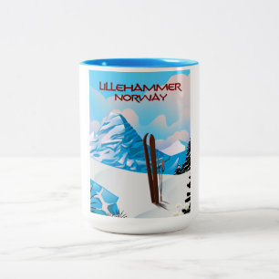 Tasse 2 Couleurs Poster de ski Lillehammer Norvège.