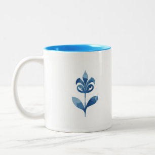 Tasse 2 Couleurs Poterie Fleur Bleue Aquarelle
