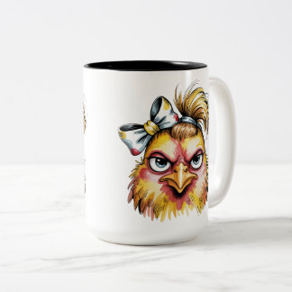 Tasse 2 Couleurs Poule grincheuse impertinente Nœud jaune Cheveux d