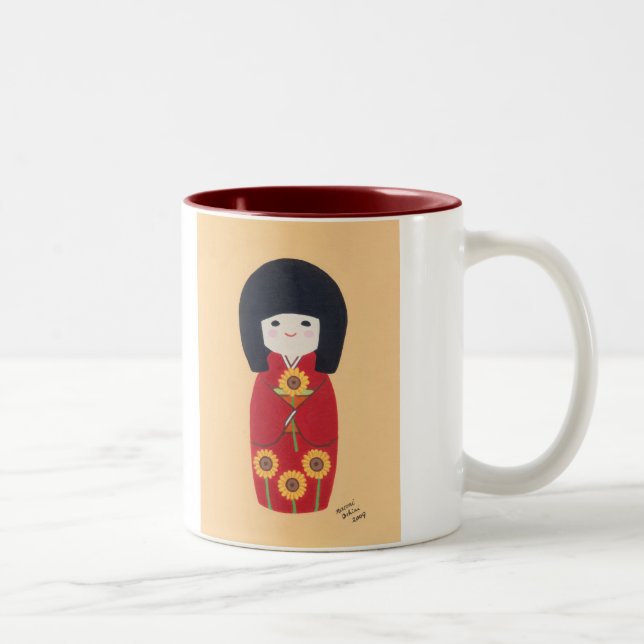 Tasse 2 Couleurs Poupée de Kokeshi avec le tournesol (Droit)