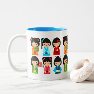 Tasse 2 Couleurs Poupées japonaises Cute Kokeshi