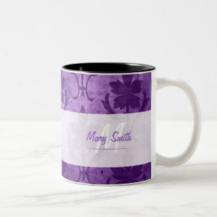 Tasse 2 Couleurs Pourpre blanc initial fait sur commande de motif