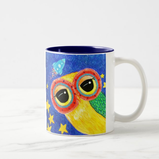 Tasse 2 Couleurs Premier hibou dans l'espace (Droit)