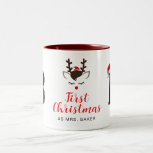 Tasse 2 Couleurs Premier Noël Comme Mme Famille Nom Monogrammé