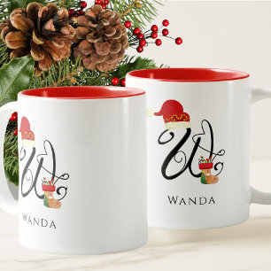Tasse 2 Couleurs Premier W Monogramme élégant Script moderne Noël