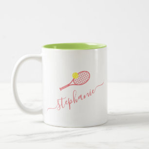 Tasse 2 Couleurs Preppy Tennis Monogramme personnalisé rose vert