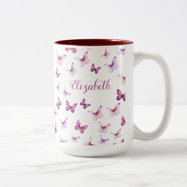 Tasse 2 Couleurs Pretty Pink Butterflies Custom Name (Droit)