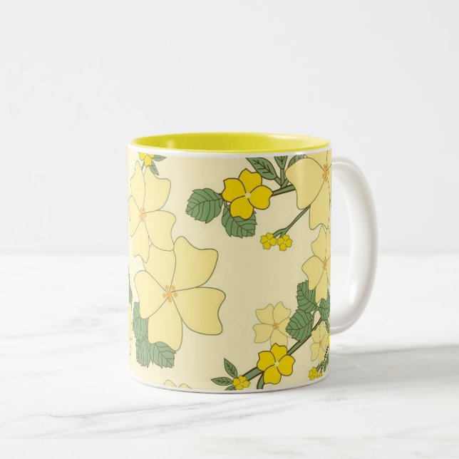 Tasse 2 Couleurs Pretty Yellow Summer Floral Pattern (Devant droit)