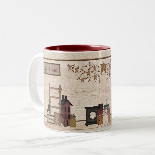 Tasse 2 Couleurs Primitive "Café 5 cents" (Devant gauche)