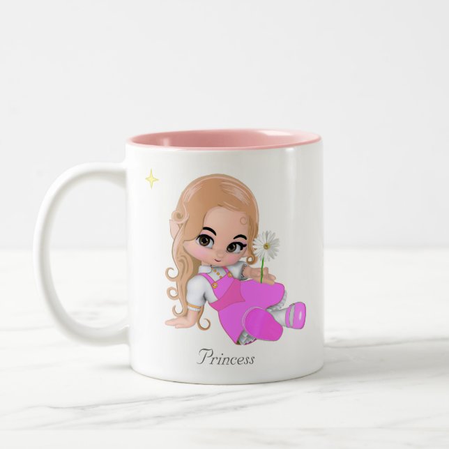 Tasse 2 Couleurs Princesse aux fées mignonnes avec Fleur marguerite (Gauche)
