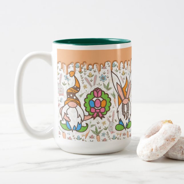 Tasse 2 Couleurs Printemps des lapins de Pâques (Avec donut)