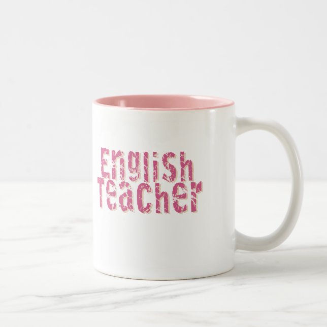 Tasse 2 Couleurs Professeur d'Anglais affligé par rose des textes (Droit)