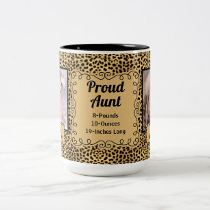 Tasse 2 Couleurs Proud Aunt Cheetah Animal Print with Baby Photos