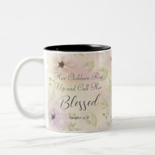 Tasse 2 Couleurs Proverbes 31:28 Bible Verse Chrétienne Femme Flora