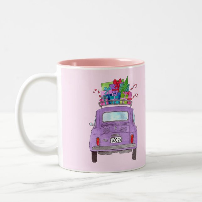 Tasse 2 Couleurs Purple Retro Fiat 500 avec cadeaux de Noël (Gauche)