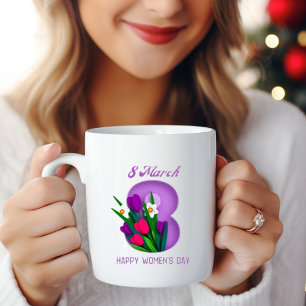 Tasse 2 Couleurs Purple White Elegant 8 mars Joyeuse Journée des Fe