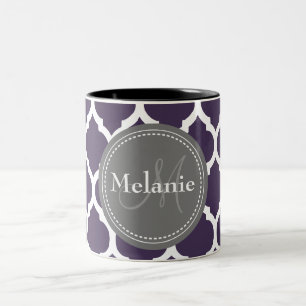 Tasse 2 Couleurs Quatrefoil violet et gris monogramme