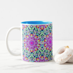 Tasse 2 Couleurs Rayons de fleurs cosmiques colorés Mandala