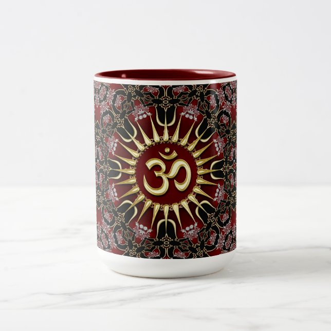 Tasse 2 Couleurs Red Black Gold OM Courage Énergie Mandala (Centre)