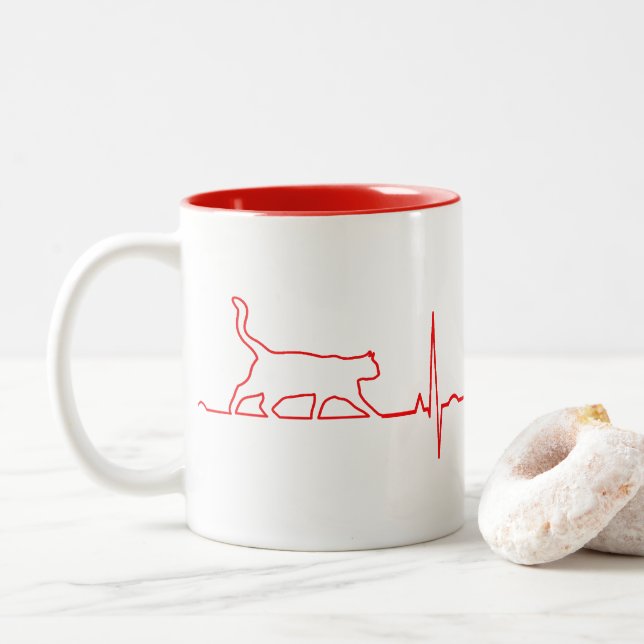 Tasse 2 Couleurs Red Cat Heartbeat (Avec donut)