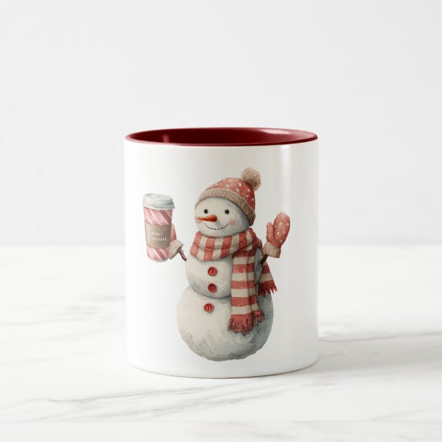 Tasse 2 Couleurs Red White Snowman Christmas (Centre)